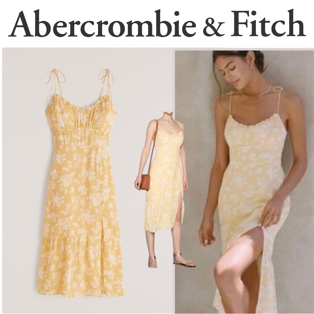 NWOT Abercrombie & Fitch Yellow Floral Spaghetti Strap Maxi Sundress XSP